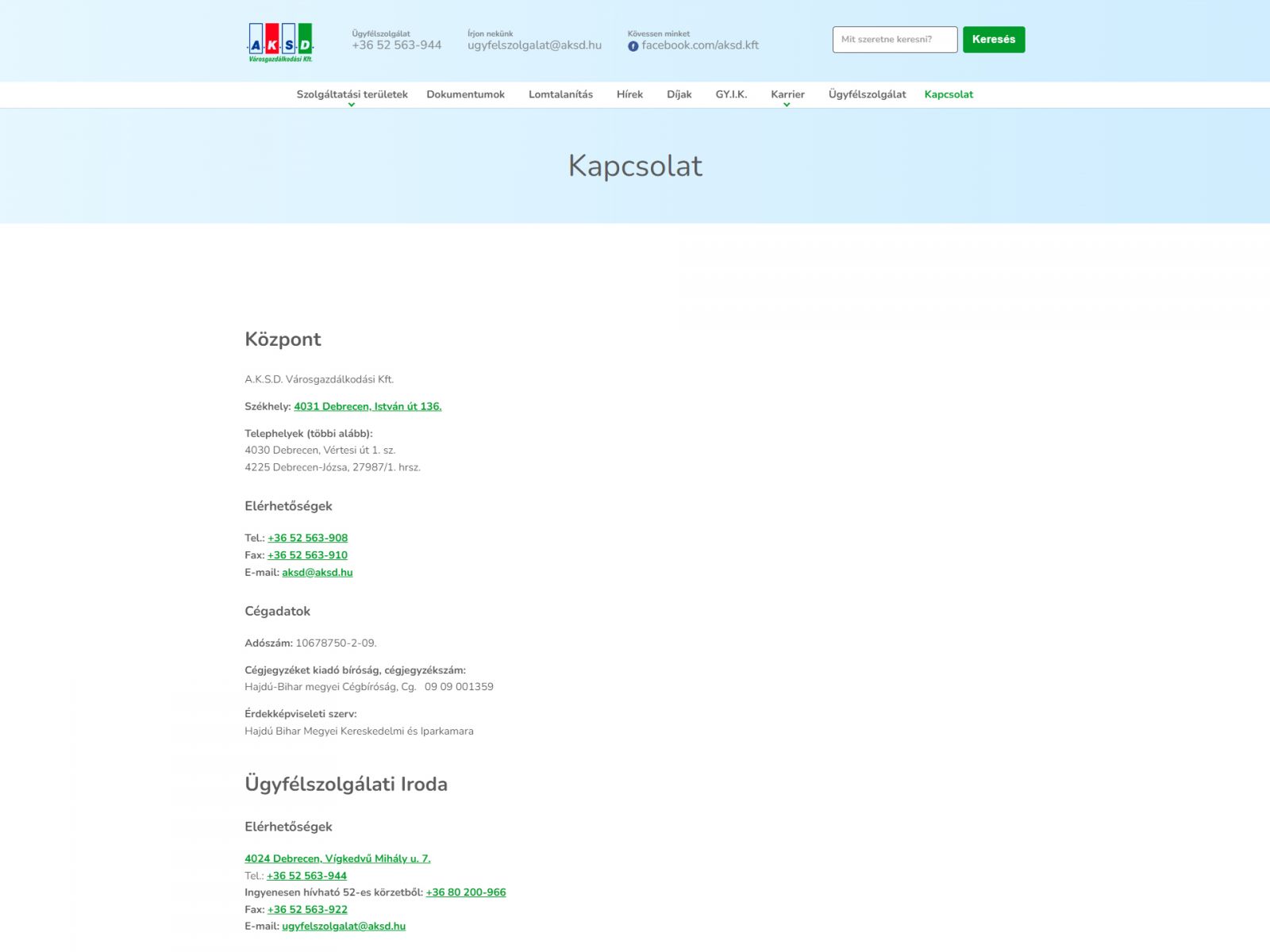 AKSD ügyfélszolgálat