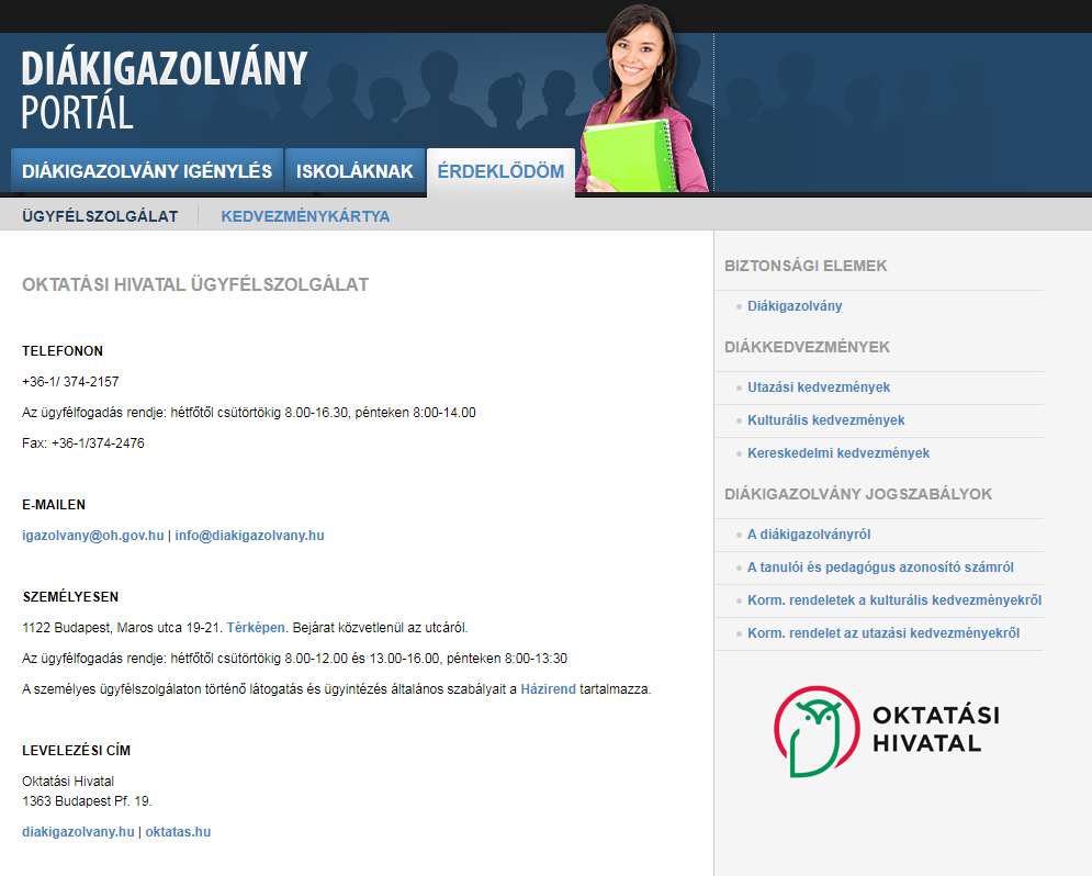 Diákigazolvány ügyfélszolgálat