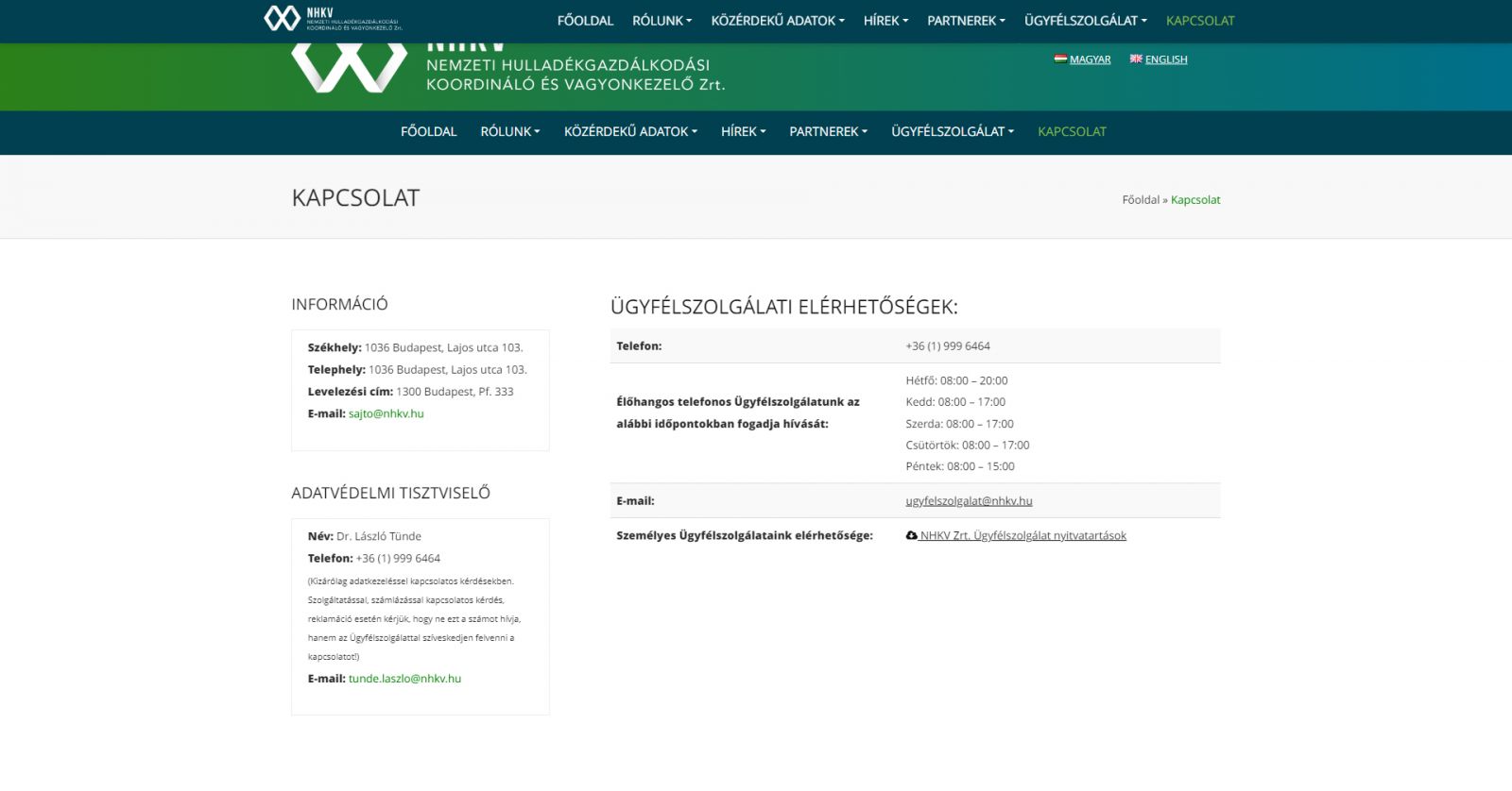 NHKV ügyfélszolgálat