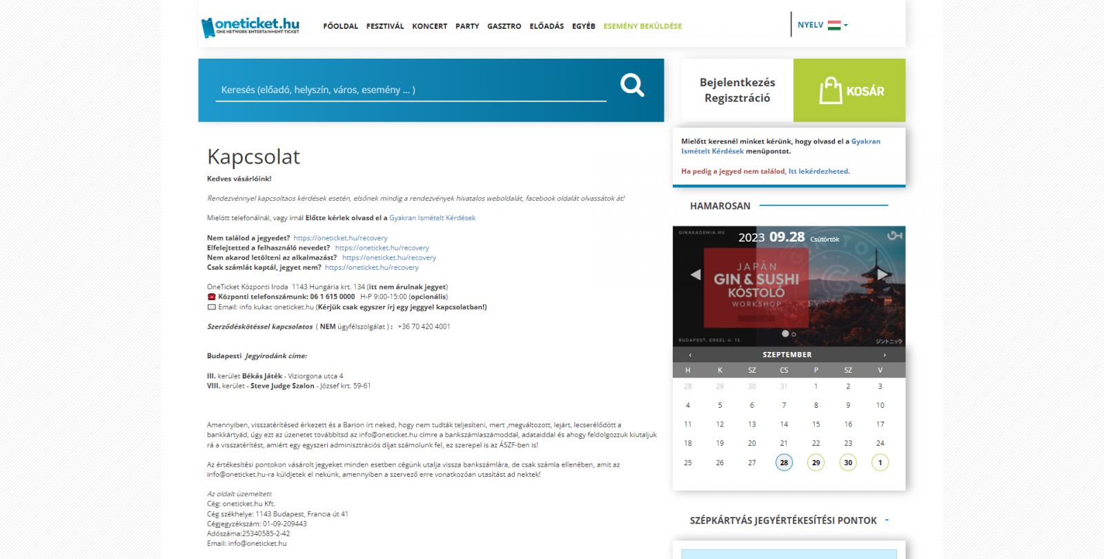 Oneticket ügyfélszolgálat